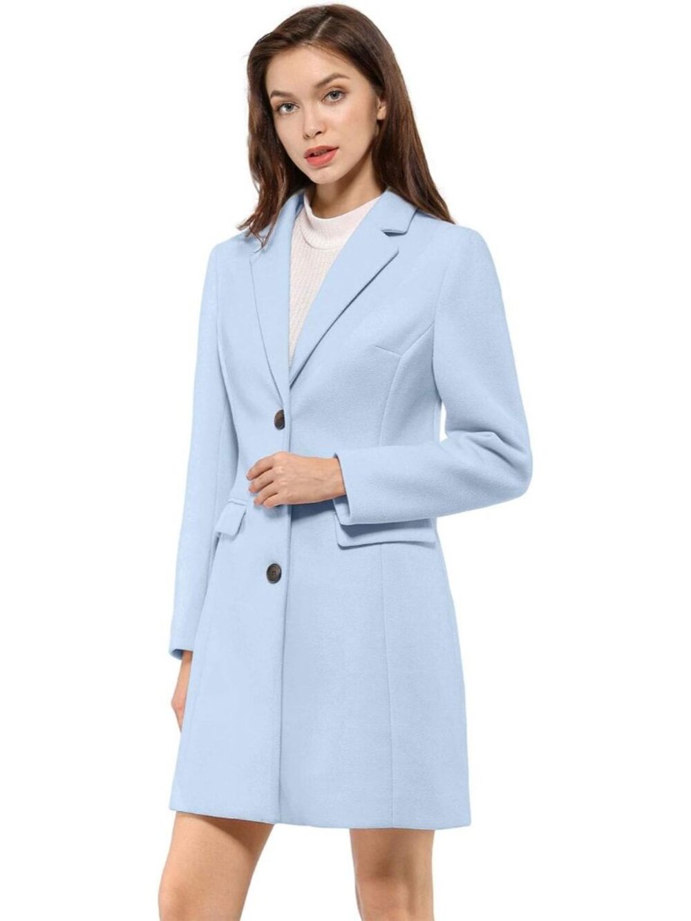 Women's Blue Winter Outerwear A-line Lapel Trendy Outfit Work Trench Coat